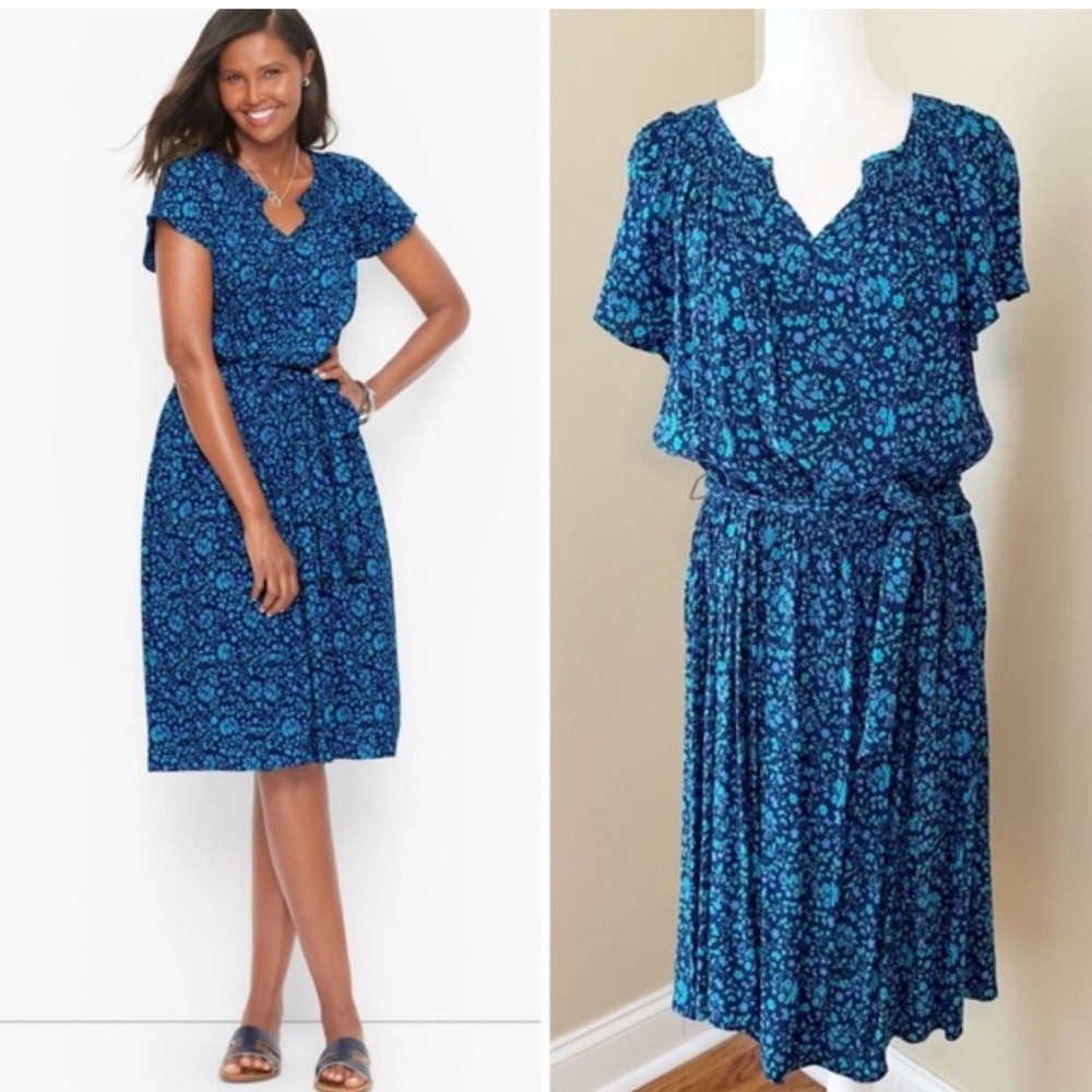 Talbots Blue Patterned Midi Dress